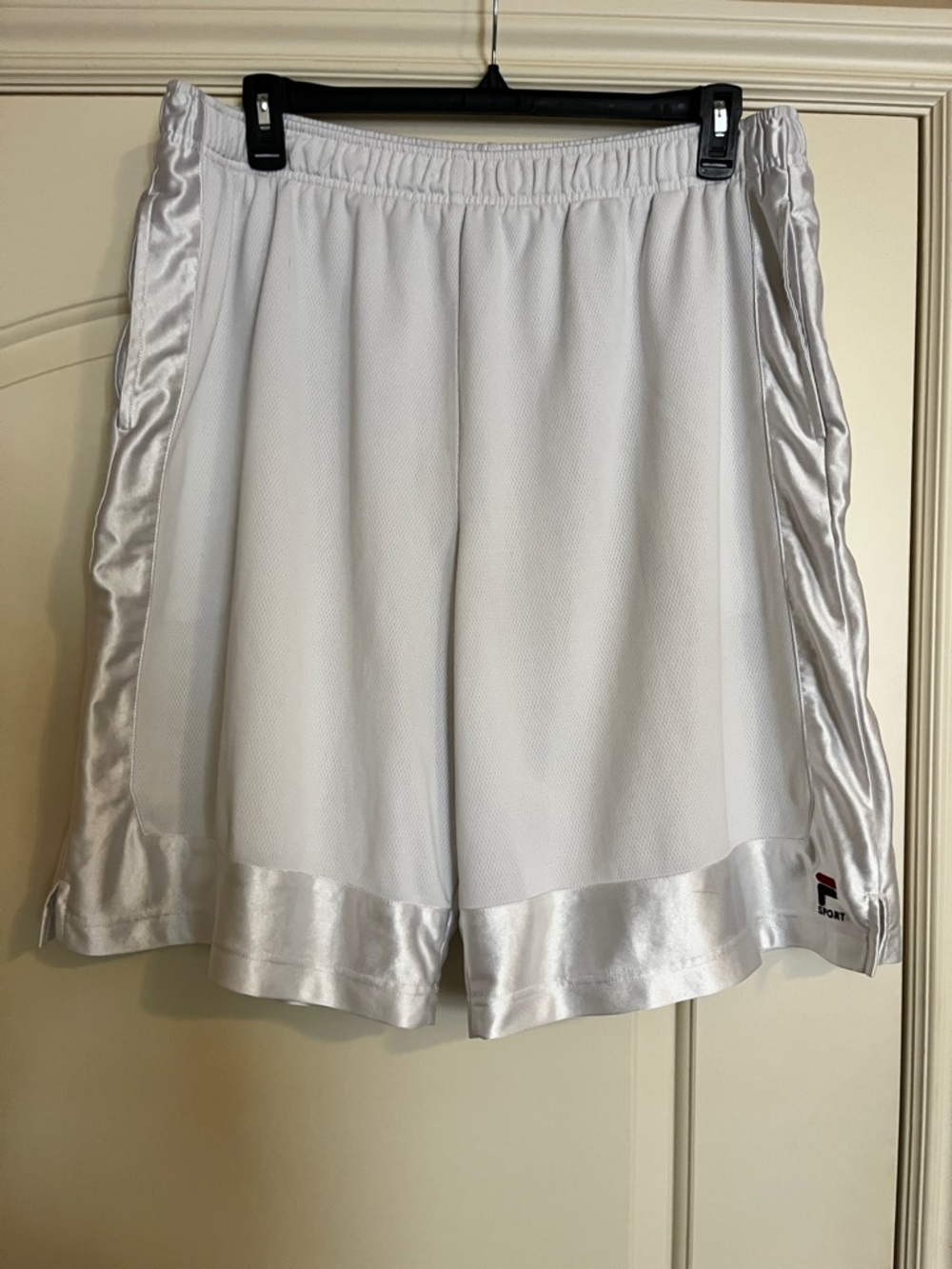 Fila White Athletic Mesh Shorts with Satin Trim